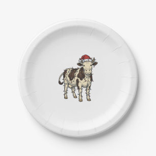 Christmas Cow Vintage Engraving Holiday Farm Shirt Paper Plate