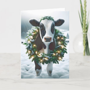 Christmas Cow Wearing Holiday Wreath Card