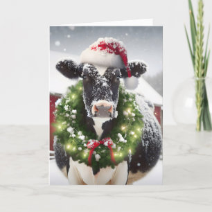 Christmas Cow Wearing Holiday Wreath Card