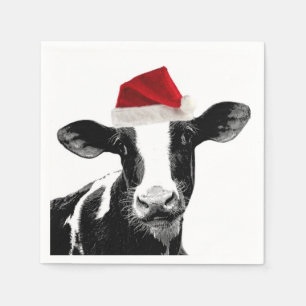 Christmas Cow wearing Santa Hat Napkin