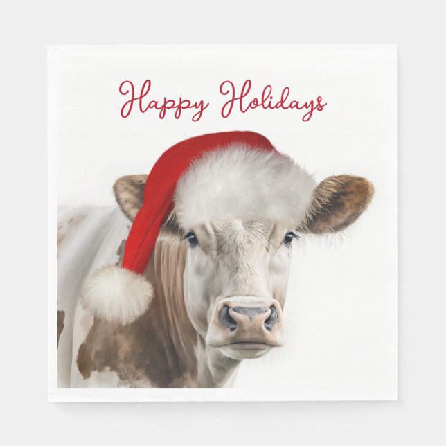 Christmas Cow with Santa Hat Napkin (Front)