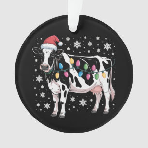 Christmas Cow Xmas Lights Santa Hat Farm Holiday Ornament