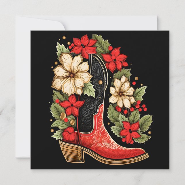 christmas cowboy boot holiday greeting card (Front)