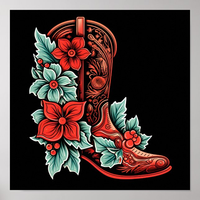 christmas cowboy boot holiday Poster (Front)
