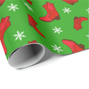 Christmas Cowboy Boots Country Western Patterned Wrapping Paper