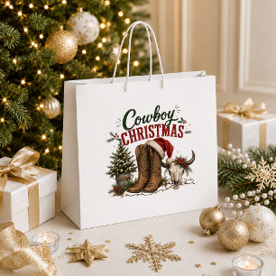 Christmas cowboy boots skull vintage gift bag