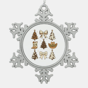 Christmas Cowboy Boots Western Santa Xmas Snowflake Pewter Christmas Ornament
