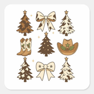 Christmas Cowboy Boots Western Santa Xmas Square Sticker
