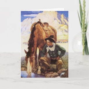 Christmas, Cowboy Watering His Horse by NC Wyeth Holiday Card