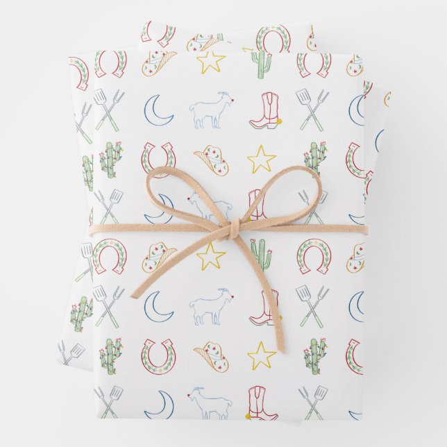 Christmas Cowboy Western Country Christmas Wrapping Paper Sheet (In situ)