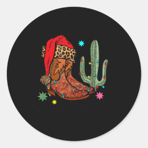 Christmas Cowgirl Boots,western Christmas Funny Gi Classic Round Sticker