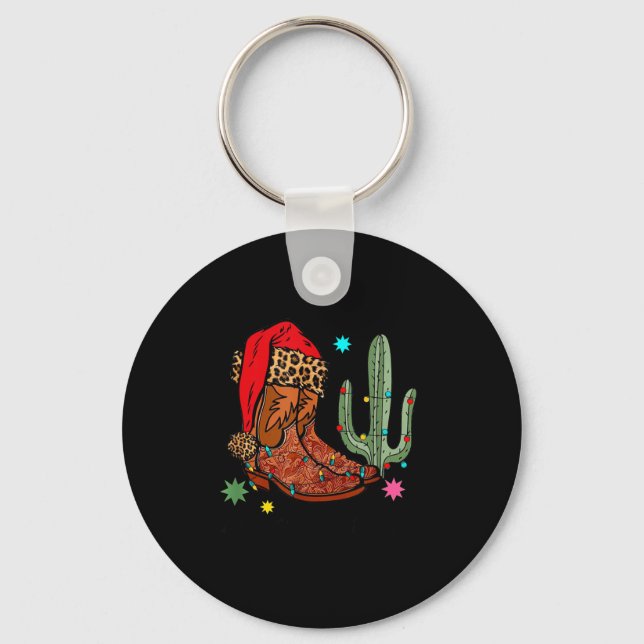Christmas Cowgirl Boots,western Christmas Funny Gi Key Ring (Front)