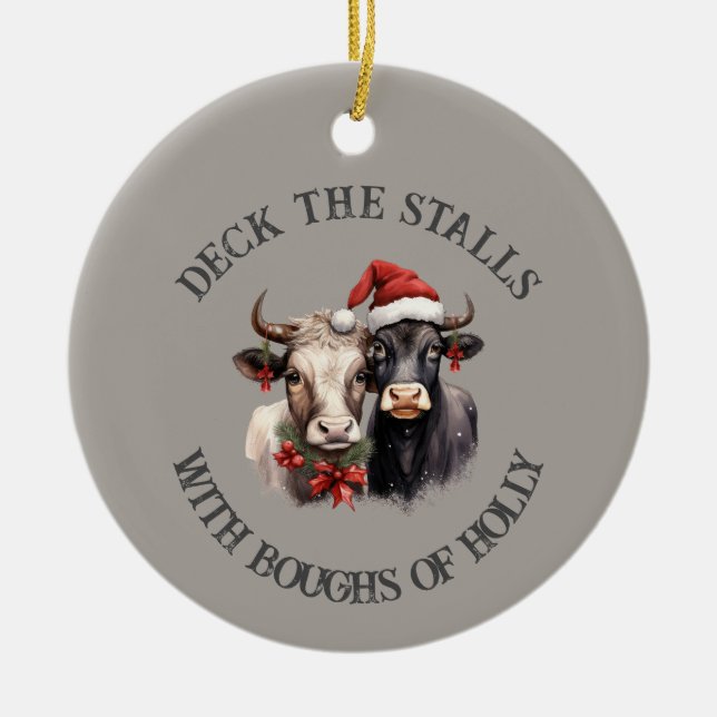 Christmas Cows Farmhouse Country Rustic  Ceramic Ornament (Front)