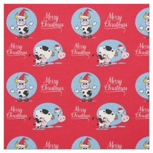Christmas Cows Merry Christmas Fabric