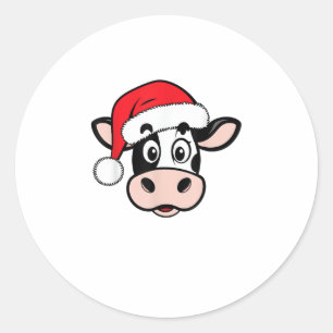 Christmas Cows Santa Cute Xmas Heifer Girls Kids W Classic Round Sticker
