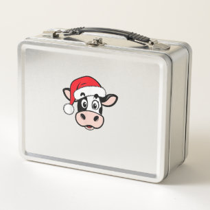 Christmas Cows Santa Cute Xmas Heifer Girls Kids W Metal Lunch Box