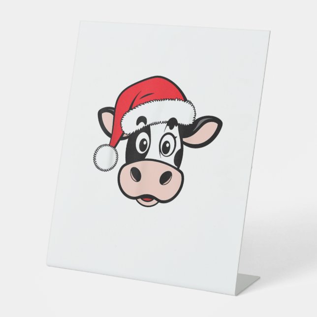 Christmas Cows Santa Cute Xmas Heifer Girls Kids W Pedestal Sign (Front)