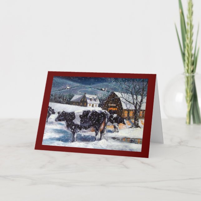 CHRISTMAS: COWS: SNOW: ART: CARD (Front)