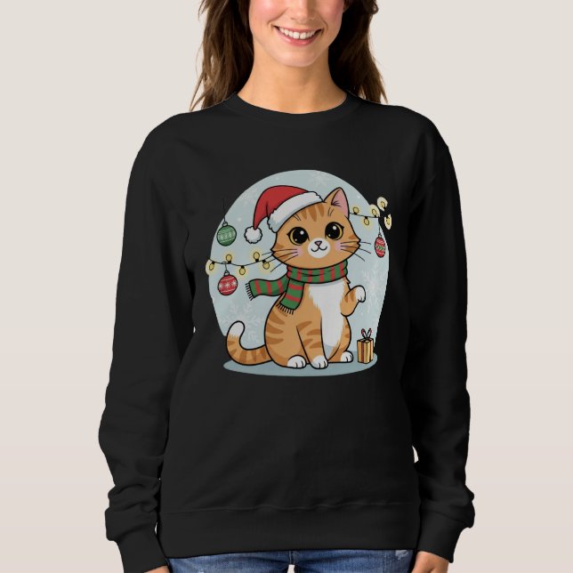  Christmas Cozy Santa Kitty T-Shirt Sweatshirt (Front)