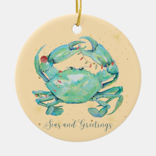 Christmas Crab Beach Ceramic Ornament (Front)