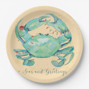 Christmas Crab Beach Paper Plate