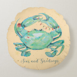 Christmas Crab Beach Round Cushion