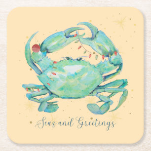 Christmas Crab Beach Square Paper Coaster