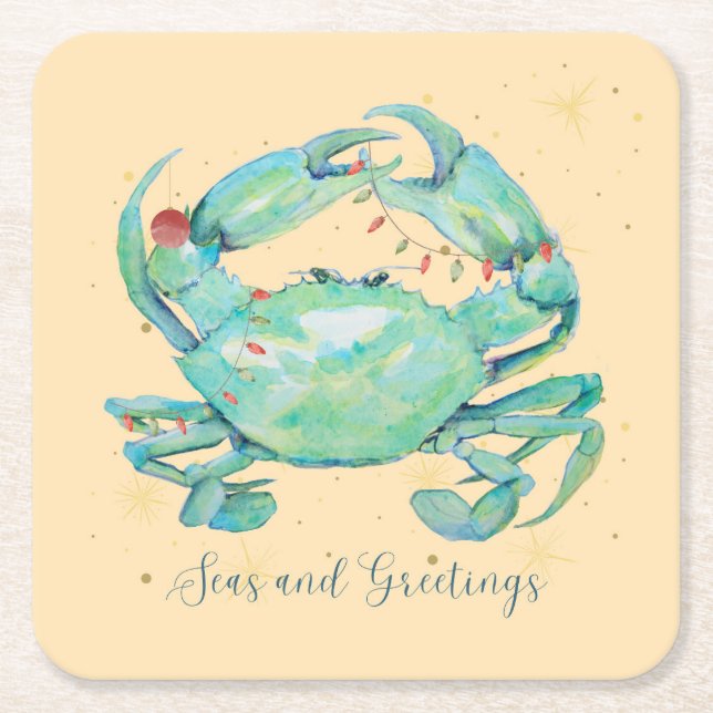 Christmas Crab Beach Square Paper Coaster (Front)