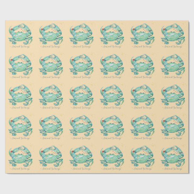 Christmas Crab Beach Wrapping Paper (Flat)