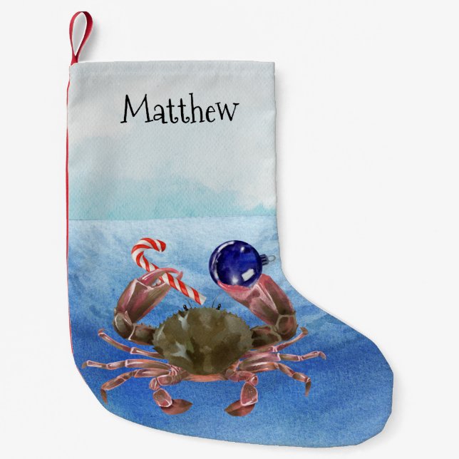 Christmas Crab Crustacean Monogram Small Christmas Stocking (Front)