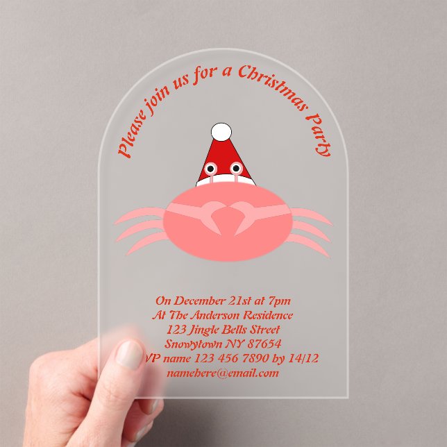 Christmas Crab Custom Acrylic Invitations (Insitu (Handheld))