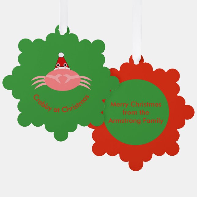 Christmas Crab Custom Tree Decoration Card (Front/Back)