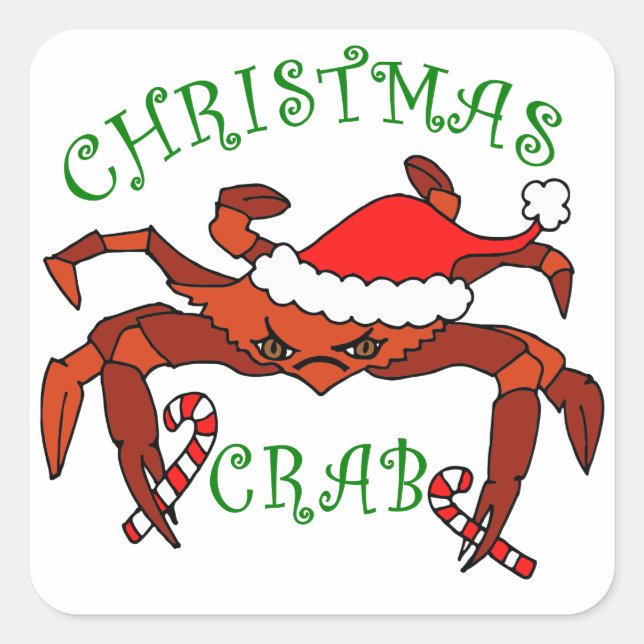 Christmas Crab Funny Crab Coastal Holiday Square Sticker (Front)