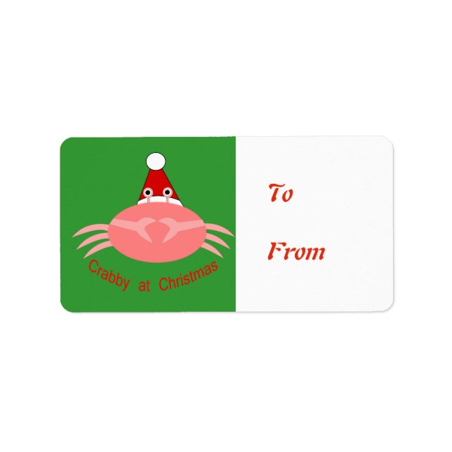 Christmas Crab Present Tag Label (Front)