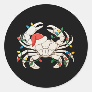 Christmas Crab Santa Hat Xmas Lights Sea Animal Classic Round Sticker