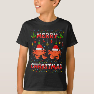 Christmas Crab Shirt Santa Hat Lights Xmas Funny