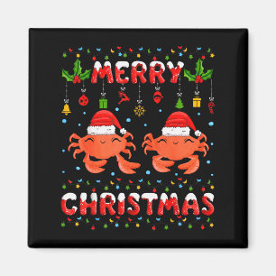 Christmas Crab Shirt Santa Hat Lights Xmas Funny Magnet