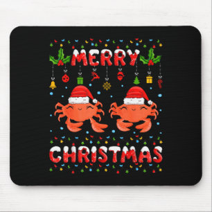 Christmas Crab Shirt Santa Hat Lights Xmas Funny  Mouse Pad