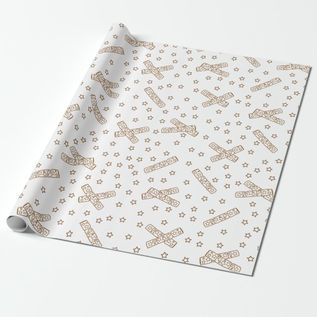 Christmas Crackers Gold Toile Wrapping Paper (Unrolled)
