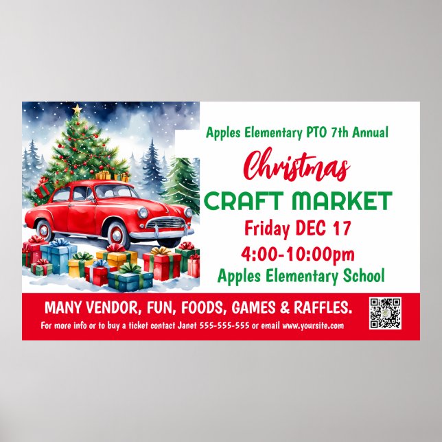 Christmas Craft Market PTO PTA Church Banner Poster (Front)