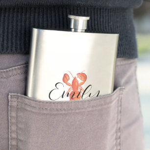 Christmas Crawfish Crustacean Watercolor Snowflake Hip Flask