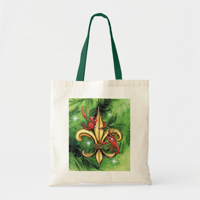 Christmas Crawfish & Fleur de lis Tote Bag (Front)