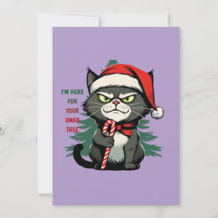 Christmas Crawny Cat with a Dog and Cane Holiday Card