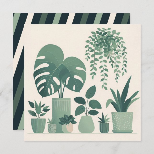 Christmas Cream Green Potted Plants Holiday Card (Front/Back)
