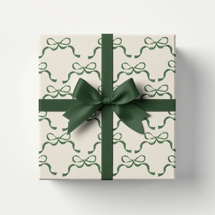 Christmas Cream Modern Holiday Green Bows  Wrapping Paper Sheet