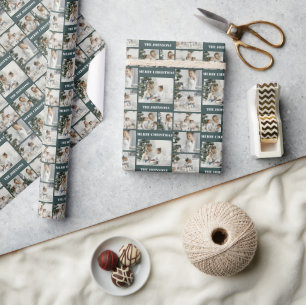 Christmas Create Your Own Green 6 Photo Collage Wrapping Paper
