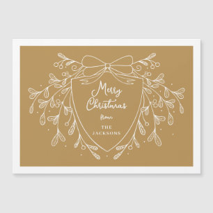 Christmas crest gold white line art mistletoe magnetic invitation