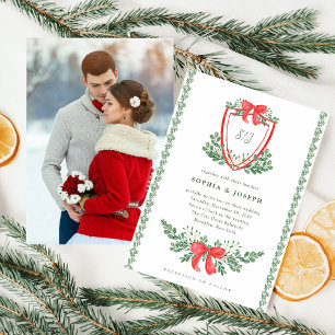 Christmas Crest Whimsical Photo Wedding Invitation