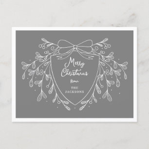 Christmas crest with mistletoe Grey and white Holiday Postcard