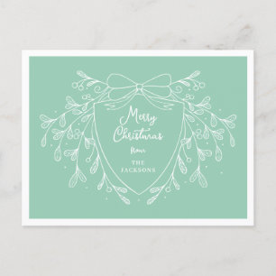 Christmas crest with mistletoe mint and white holiday postcard